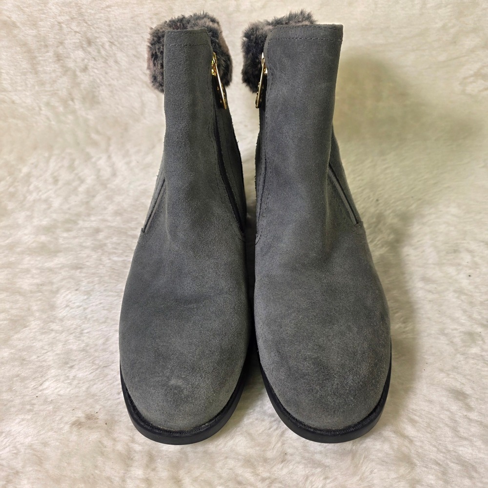 Cole Haan Suede Ankle Boots Grey Faux Fur Trim Waterproof Women 7B Excellent - Picture 3 of 8